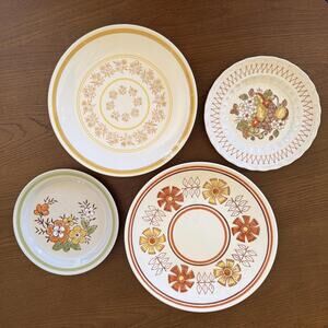 Eclectic Vintage Floral Plates Set – Brown & Yellow Dinnerware Mix & Match